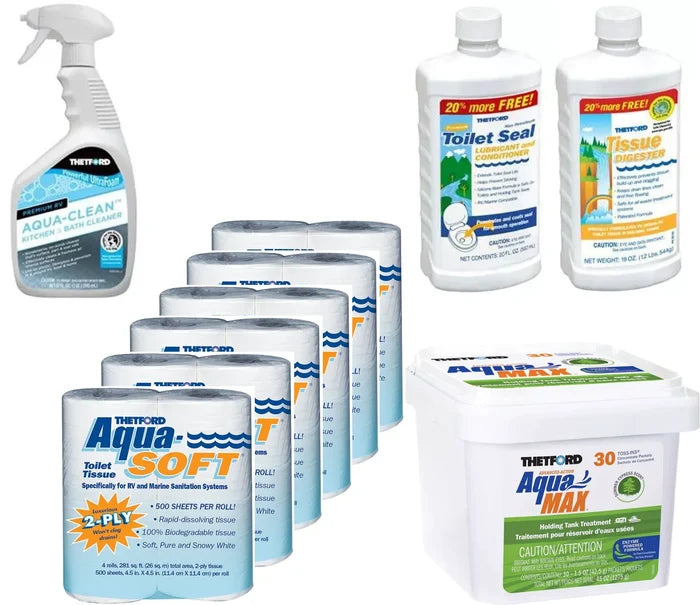 Thetford RV Black Water Essentials Bundle - Aqua-Clean, Aqua-Soft, Toilet Seal, Tissue Digester & Aqua-Max | United RV Parts