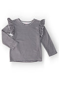 Black & White Stripe L/S Ruffle Tee-Mila & Rose ®