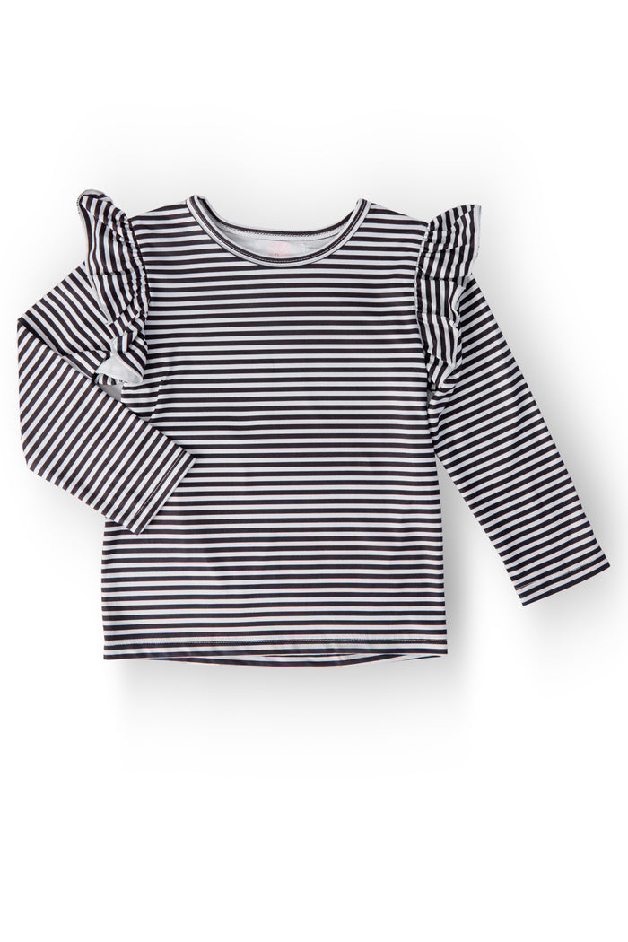 Black & White Stripe L/S Ruffle Tee-Mila & Rose ®
