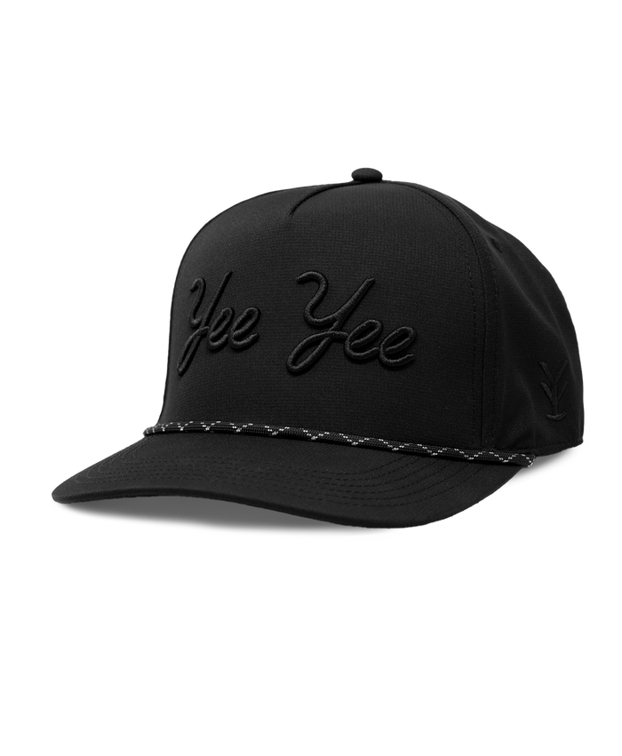 Black cap with 'Yee Yee' embroidery on a white background