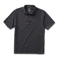 Black polo shirt with a collar and button detailing, perfect for active outdoor adventures.