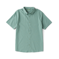 Close-up of a versatile Roark adventure dress shirt featuring detailed stitching on the collar, sleeves, and buttons, perfect for outdoor and travel activities.
