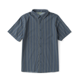 Close-up of a versatile Roark active dress shirt featuring detailed stitching on sleeve, collar, and buttons, perfect for adventure and travel.