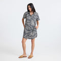 Exploring the outdoors in Roark's comfortable and stylish grey one-piece day dress with collar detail, perfect for adventure and travel.