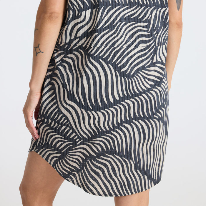 Stylish gray day dress featuring a unique fashion design, ideal for outdoor cocktails and travel adventures.