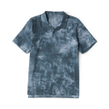 Dark slate tie-dye button-up shirt with short sleeves and ribbed texture, displayed flat against white background