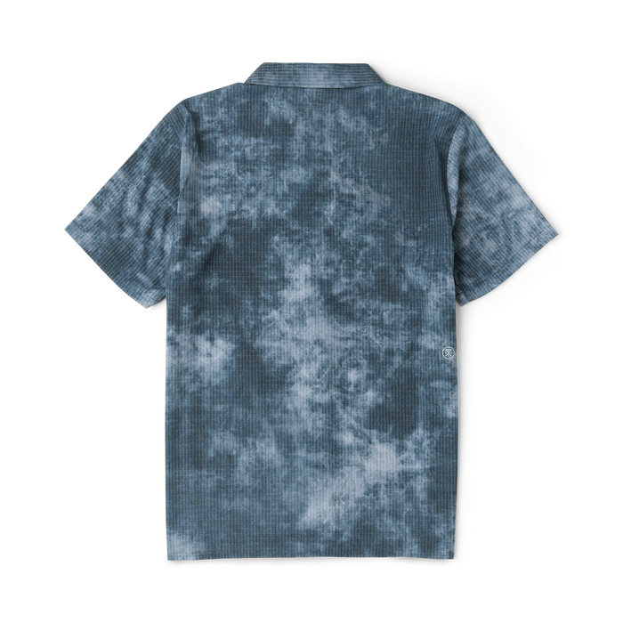Bless Up Trail Button Up Shirt in dark slate tie-dye with ribbed texture, displayed flat lay on white background