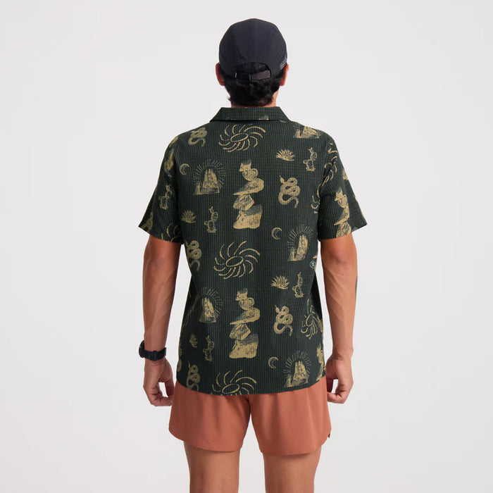 Stylish active shirt featuring a military camouflage pattern with visible buttons, perfect for outdoor adventures.