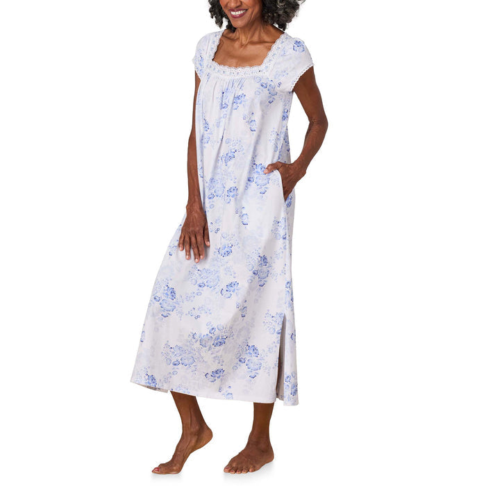 A lady wearing Blue Floral Cotton Jersey Ballet Gown