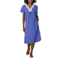 A lady wearing Blue Geo Cotton Jersey Kaftan