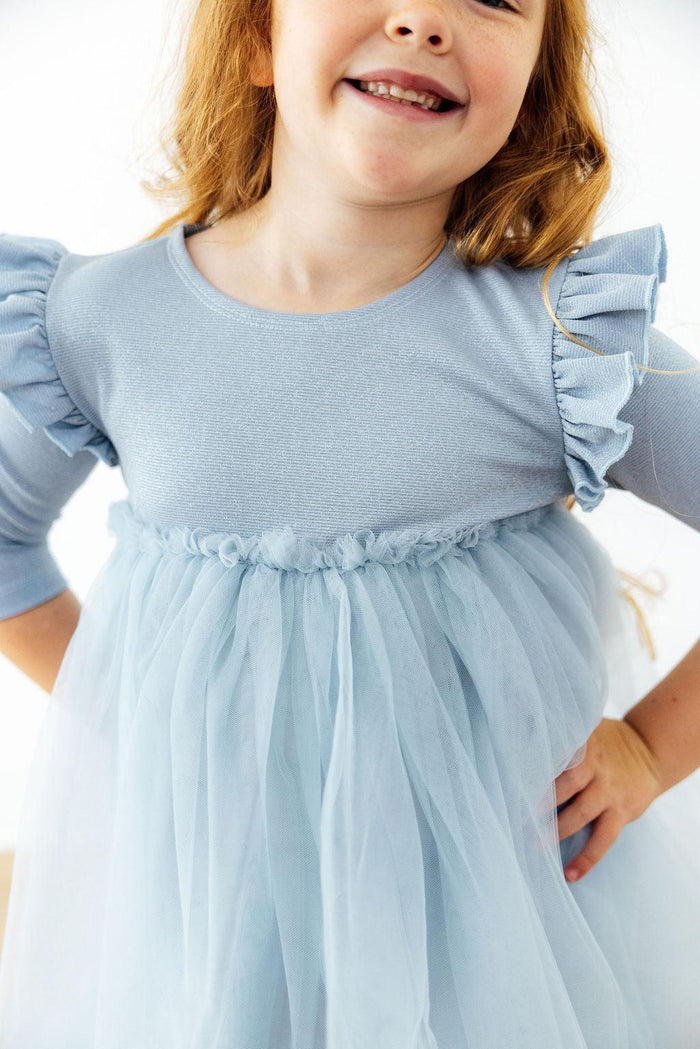 Bluebird Shimmer 3/4 Sleeve Tutu Dress-Mila & Rose ®