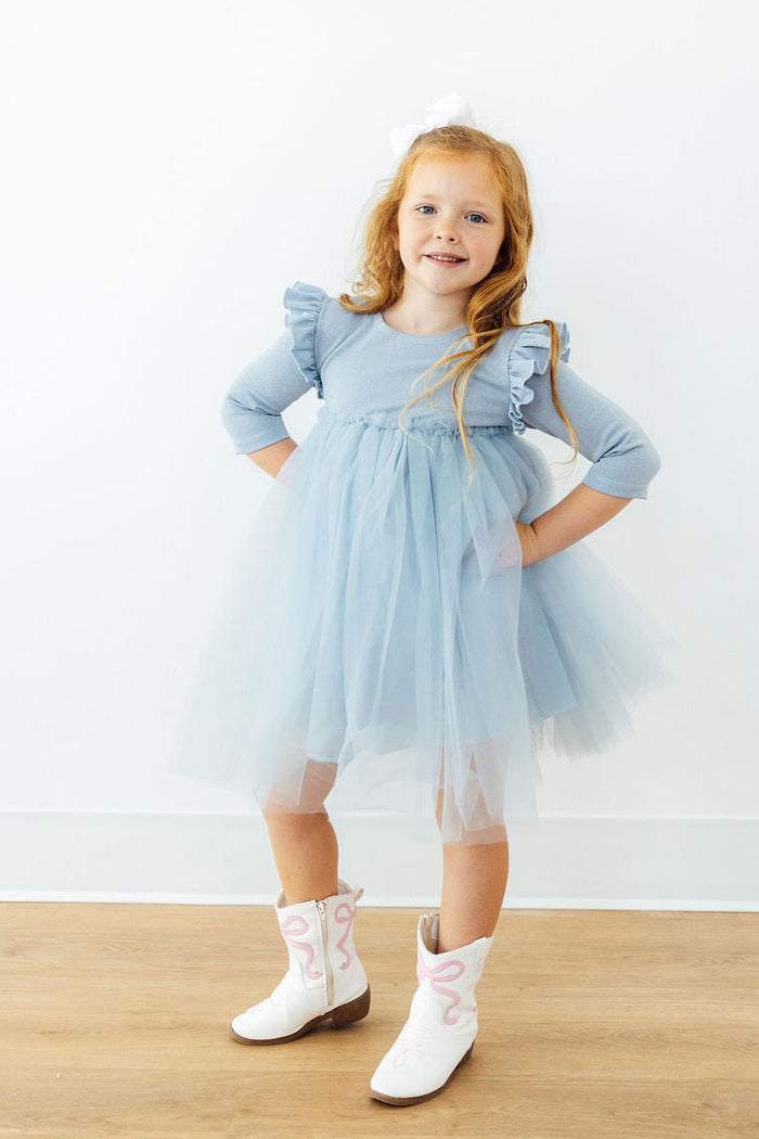 Bluebird Shimmer 3/4 Sleeve Tutu Dress-Mila & Rose ®