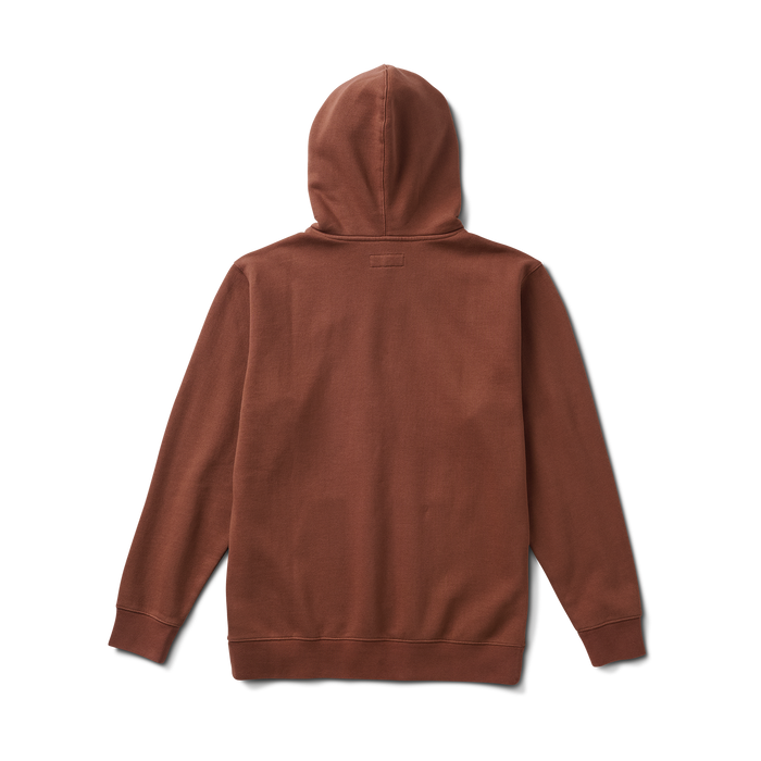 Close-up of a Roark polar fleece hoodie featuring a hood and pocket, designed for adventure and outdoor comfort.