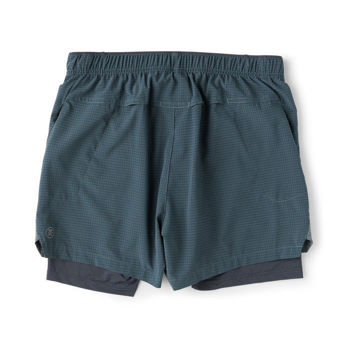 Bommer 3.5 inch shorts in slate blue with built-in liner, flat lay view on white background
