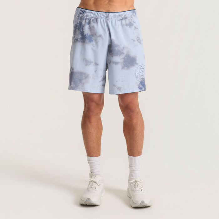 Pair of grey Roark boardshorts designed for active outdoor adventures, displayed as Bermuda-style trunks.