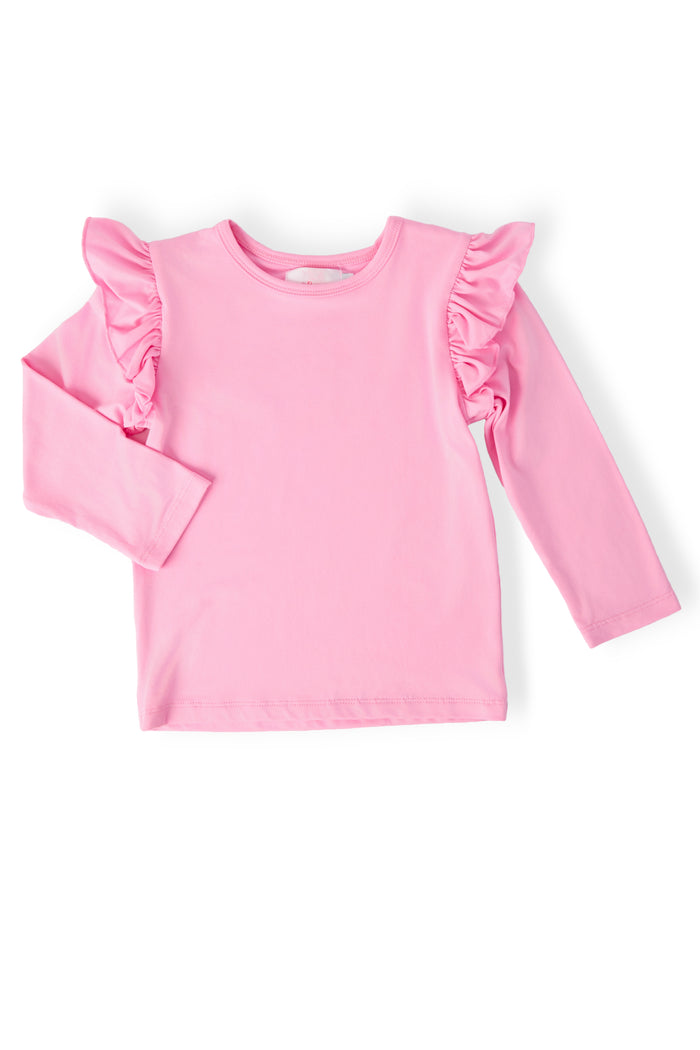 Bubblegum Pink L/S Ruffle Tee-Mila & Rose ®