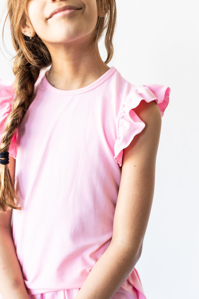 (V) Bubblegum Pink S/S Ruffle Tee-Mila & Rose ®