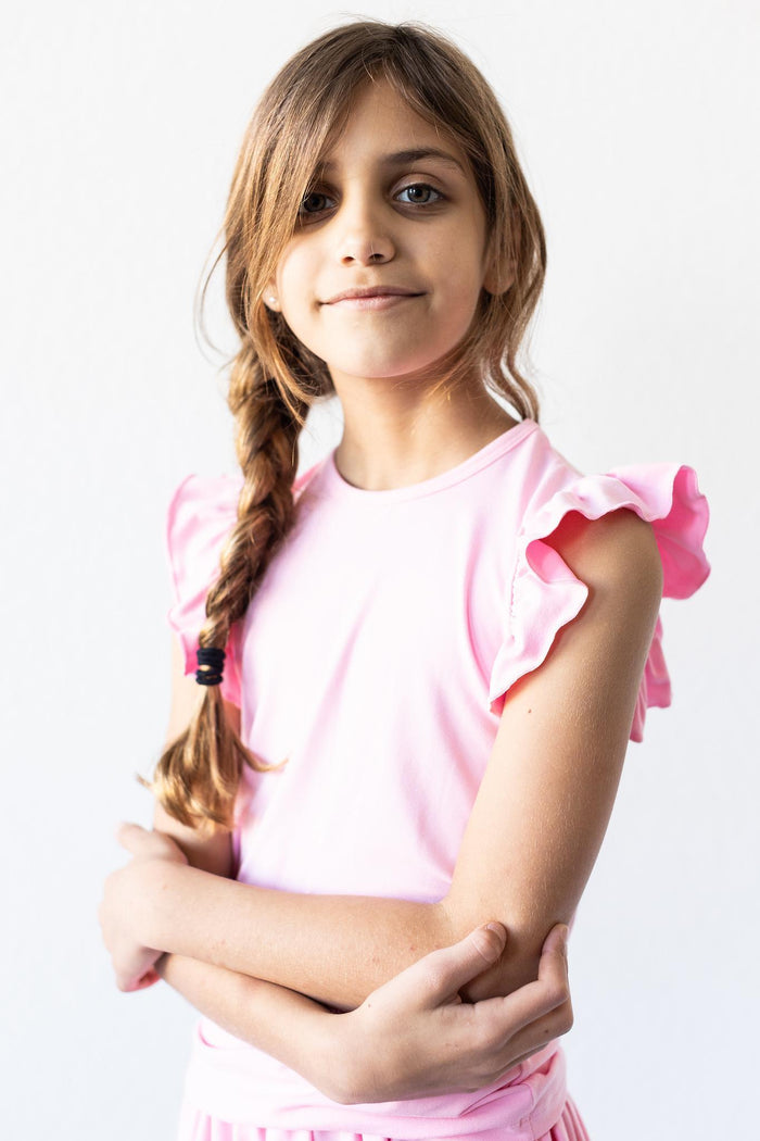 (V) Bubblegum Pink S/S Ruffle Tee-Mila & Rose ®