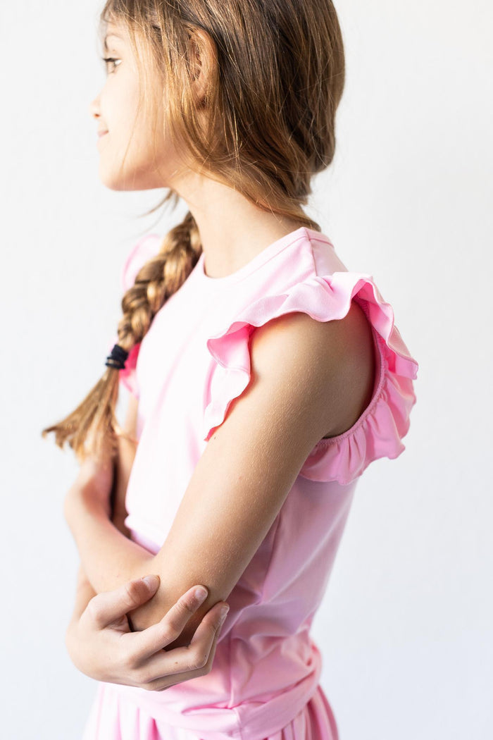 (V) Bubblegum Pink S/S Ruffle Tee-Mila & Rose ®