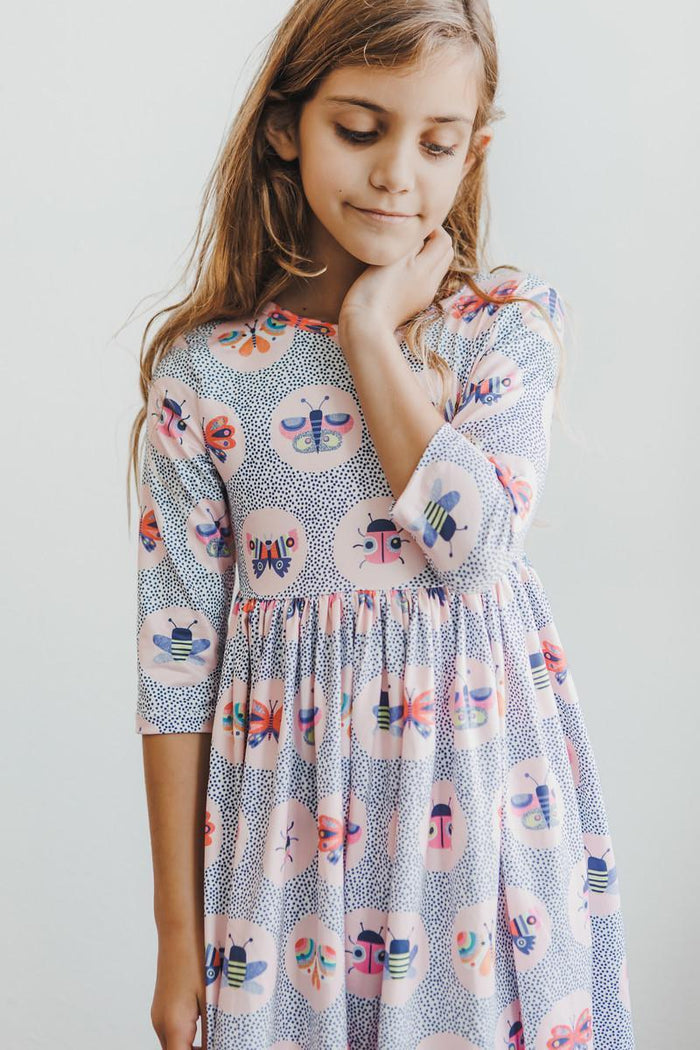 Butterfly Effect 3/4 Sleeve Pocket Twirl Dress-Mila & Rose ®