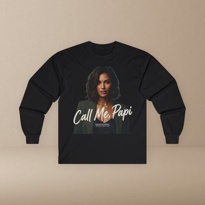 Call Me, Papi Long Sleeve Tee — Bold Portrait Graphic Shirt