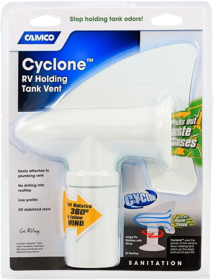 Camco Cyclone RV Plumbing Vent 40595 - Full Retail Package Showing Odor Control Features | United RV Parts