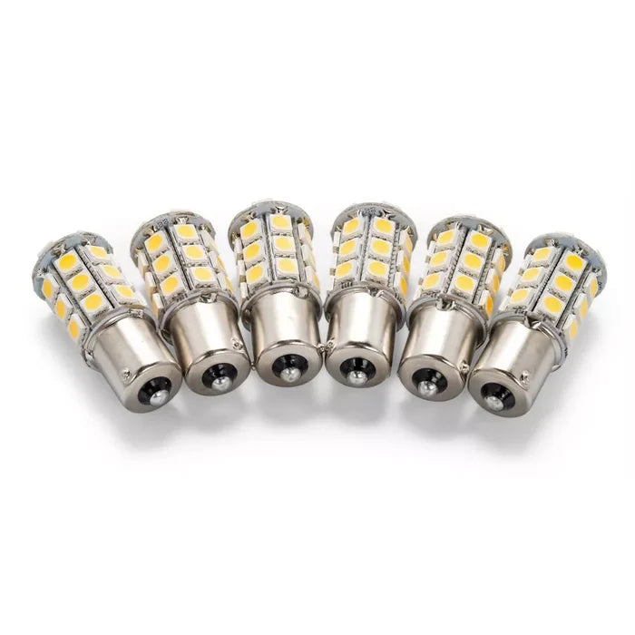 Camco 54607 LED Replacement Bulbs 6-Pack - Warm White SMD Bay Base - Flat Lay | United RV Parts
