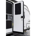Black Camco Light Blocking Door Window Shade - RV Installation View | United RV Parts