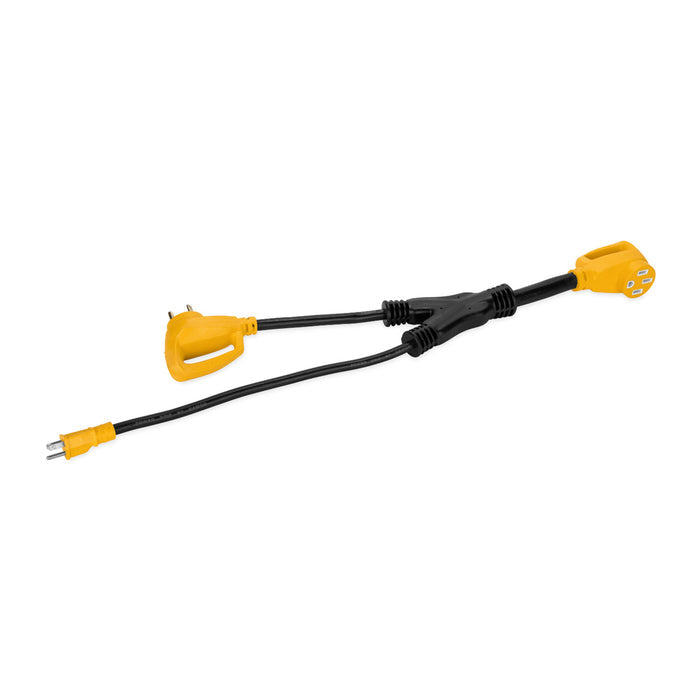 Yellow Power Maximizer Y-Adapter with Black Cable - Side Angle | United RV Parts