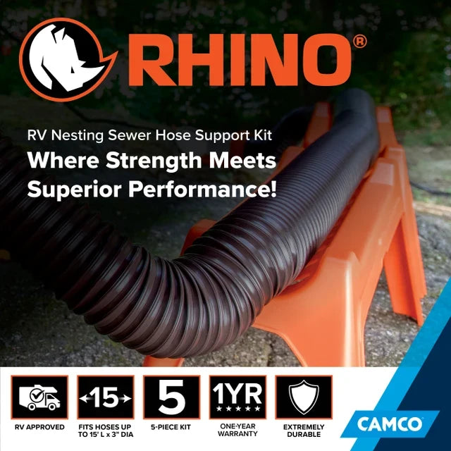 Camco Rhino RV Sewer Hose Support 43072 - Brand Feature Callout, 5-Piece Kit, 1-Year Warranty | United RV Parts