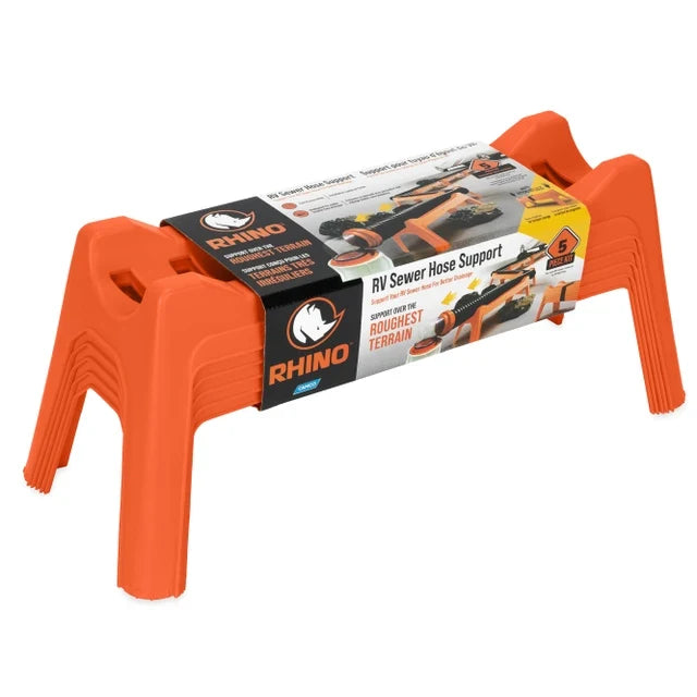 Orange Camco Rhino 43072 RV Sewer Hose Support - Retail Packaging Angled View, 5-Piece Kit | United RV Parts