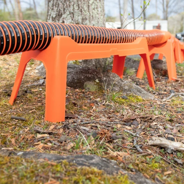 Orange Camco Rhino 43072 RV Sewer Hose Support - Callout Diagram Showing 5 Sections and Nesting Storage Strap | United RV Parts