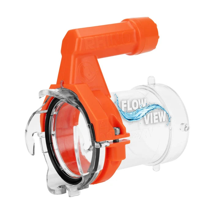 Orange Camco Rhino Sewer Extender Pro 39570 with Clear Flow View Chamber - Side Angle | United RV Parts