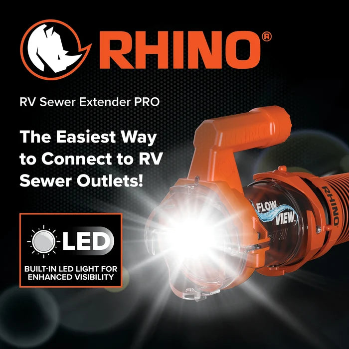 Rhino RV Sewer Extender PRO Marketing Display with LED Light Feature - Product Shot | United RV Parts
