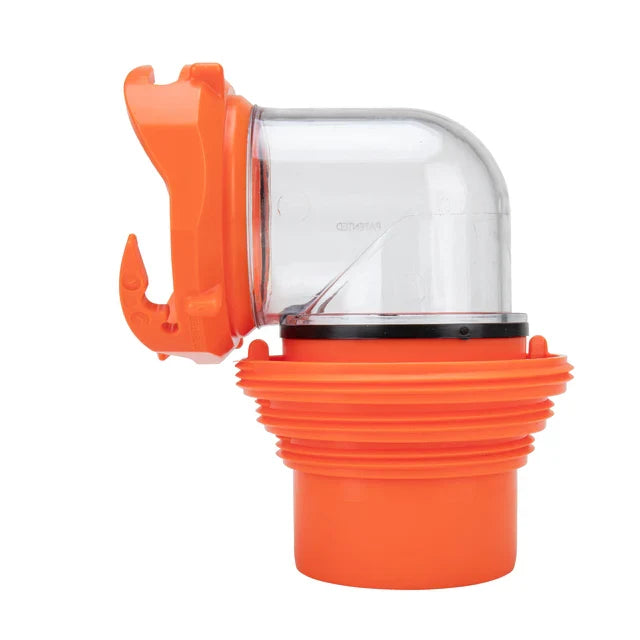 Camco RhinoFLEX RV Sewer Hose 4-in-1 Adapter Orange Elbow Fitting with Bayonet Latch - Close-Up Detail | United RV Parts