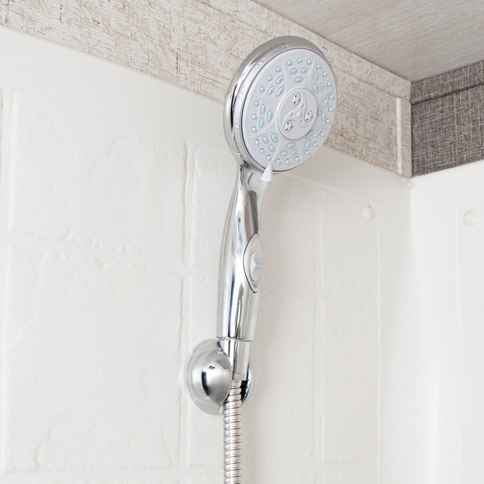 Chrome RV Shower Head with Handheld Bracket in Corner Mount | United RV Parts