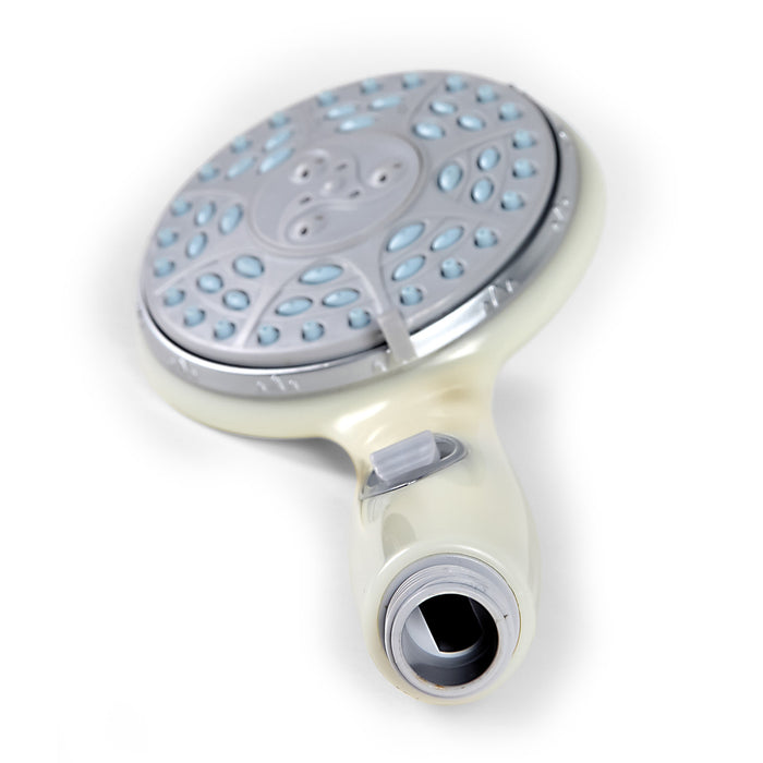 Off White RV Shower Head with Spray Patterns - Angled View | United RV Parts