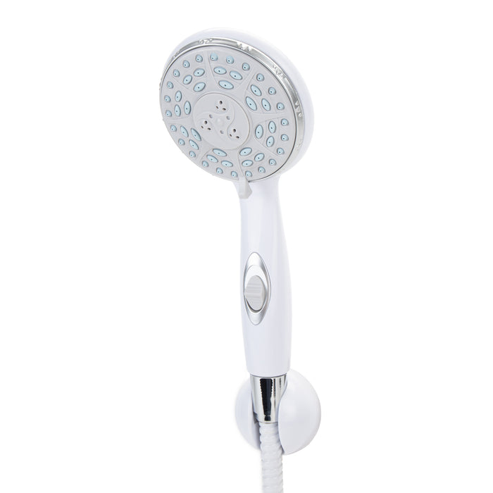 White Camco 43714 Handheld RV Shower Head with On/Off Switch and Wall Mount Holder - Front View | United RV Parts