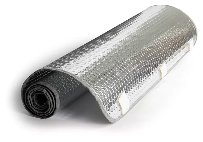 Silver Reflective Camco SunShield Window Cover Roll - Angled View | United RV Parts