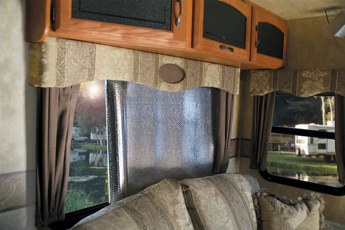 Silver Reflective Window Cover Installed in RV - Living Area View | United RV Parts