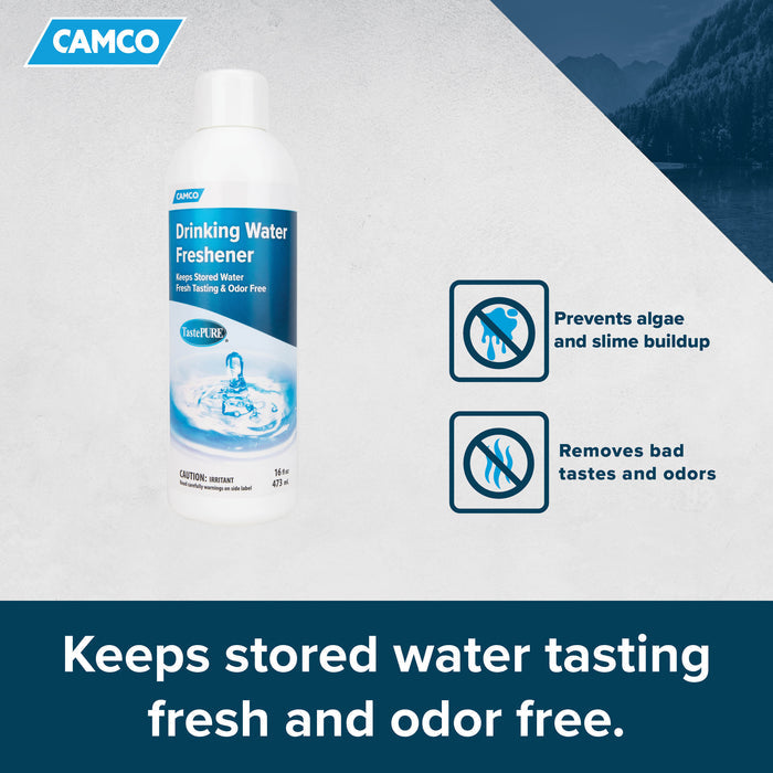 Camco TastePURE Water Freshener Benefits Diagram - Algae & Odor Prevention | United RV Parts