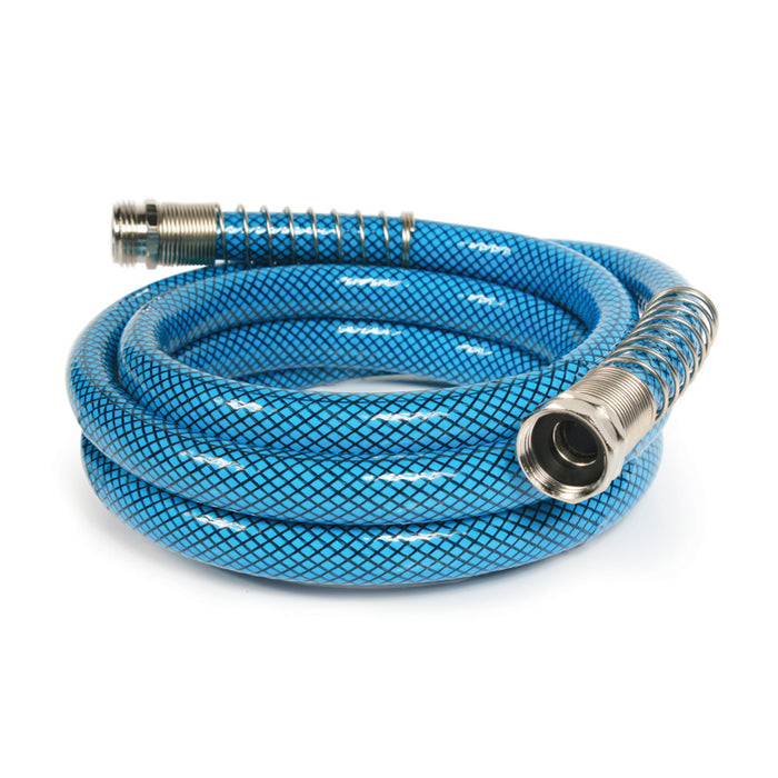 Blue Premium Drinking Water Hose - Coiled View with Fittings | United RV Parts