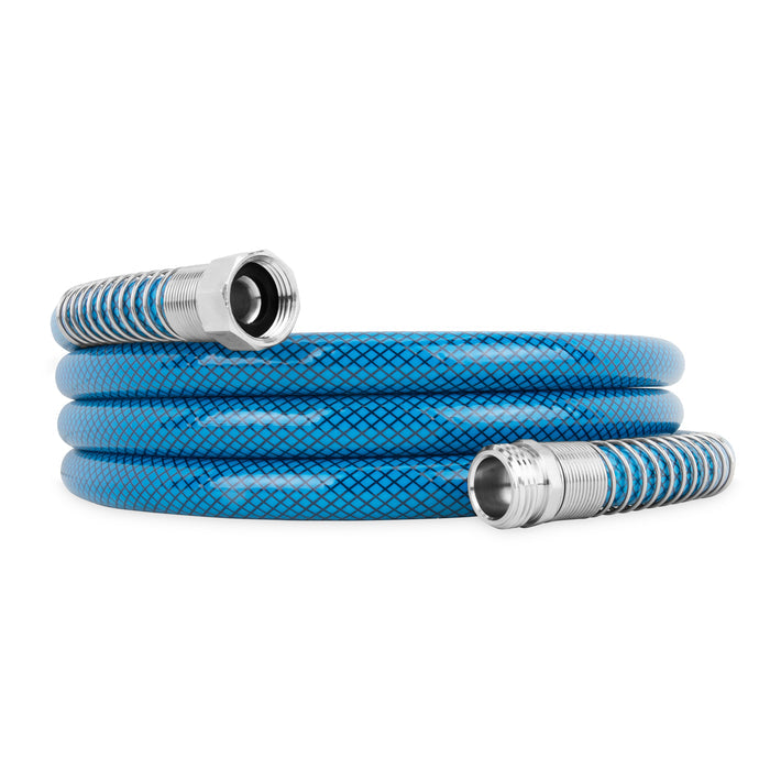 Blue Mesh Pattern Drinking Water Hose - Straight Layout View | United RV Parts