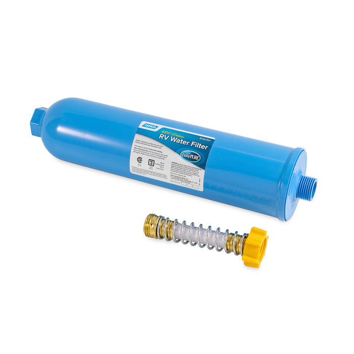 Blue TastePURE XL Water Filter with Flexible Hose - Side Angle View | United RV Parts