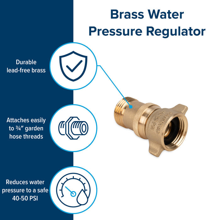 Brass Water Pressure Regulator Benefits Infographic - Product Features | United RV Parts