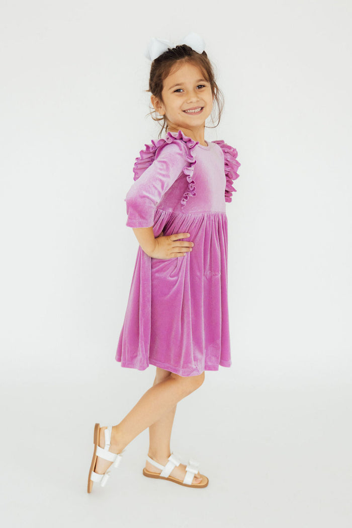 Carnation Pink Velvet Ruffle Twirl Dress-Mila & Rose ®