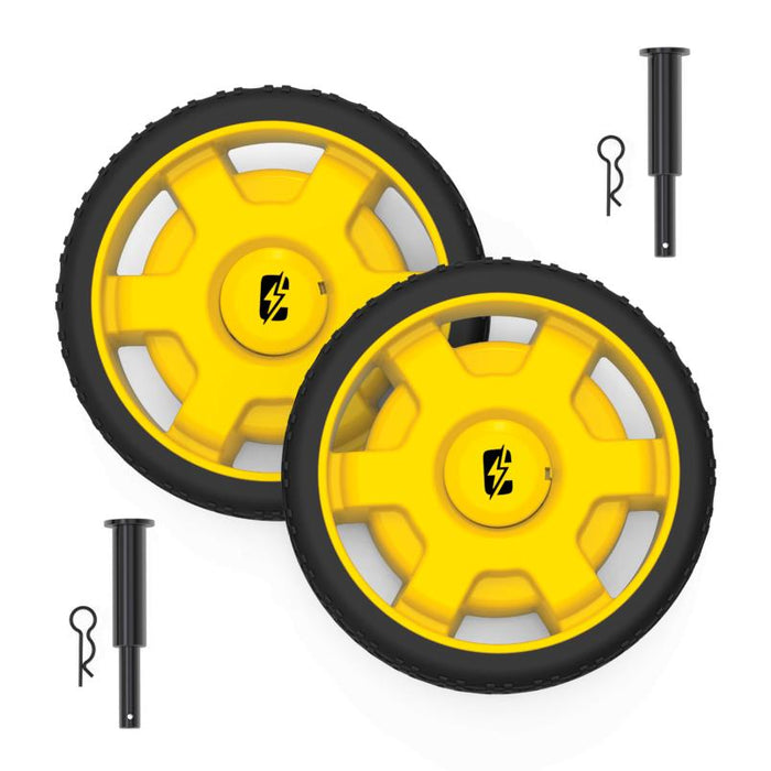 Yellow Champion Generator Wheels with Black Tires - Close Up Detail | United RV Parts