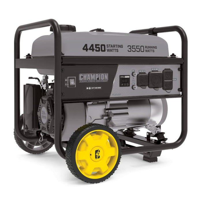 Champion 4450W Generator with Yellow Wheel Kit Installed - Side View | United RV Parts