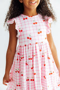 Cherry Sweet Flutter Sleeve Twirl Dress-Mila & Rose ®