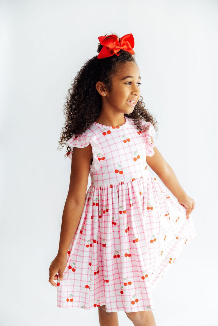 Cherry Sweet Flutter Sleeve Twirl Dress-Mila & Rose ®